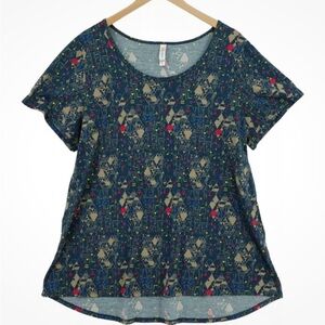 LuLaRoe Women's Multicolor Round Neck Short Sleeve Pullover Blouse Top Size 2XL.